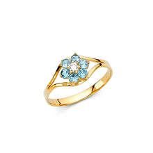 Ioka Jewelry - 14K Yellow Solid Gold Cubic Zirconia CZ March Birth Stone Flower Babies Ring