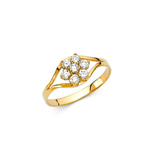 Ioka Jewelry - 14K Yellow Solid Gold Cubic Zirconia CZ April Birth Stone Flower Babies Ring