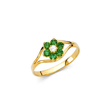 Ioka Jewelry - 14K Yellow Solid Gold Cubic Zirconia CZ May Birth Stone Flower Babies Ring