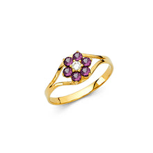 Ioka Jewelry - 14K Yellow Solid Gold Cubic Zirconia CZ June Birth Stone Flower Babies Ring