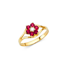 Ioka Jewelry - 14K Yellow Solid Gold Cubic Zirconia CZ July Birth Stone Flower Babies Ring