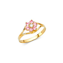 Ioka Jewelry - 14K Yellow Solid Gold Cubic Zirconia CZ October Birth Stone Flower Babies Ring