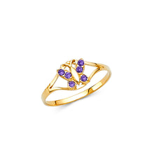 Ioka Jewelry - 14K Yellow Solid Gold Cubic Zirconia CZ February Birth Stone Butterfly Babies Ring