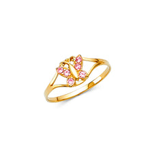 Ioka Jewelry - 14K Yellow Solid Gold Cubic Zirconia CZ October Birth Stone Butterfly Babies Ring