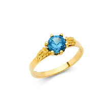 Ioka Jewelry - 14K Yellow Solid Gold Blue Solitaire Cubic Zirconia CZ Small Babies Ring