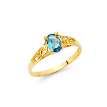 Ioka Jewelry - 14K Yellow Solid Gold Blue Solitaire Cubic Zirconia CZ Small Babies Ring