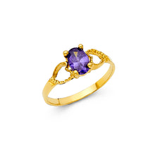 Ioka Jewelry - 14K Yellow Solid Gold Purple Solitaire Cubic Zirconia CZ With Hearts Babies Ring