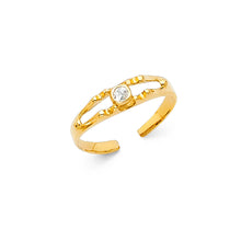 Ioka Jewelry - 14K Yellow Solid Gold Single Cubic Zirconia CZ Plain Toe Ring