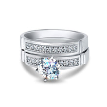 Ioka Jewelry - 14K White Solid Gold Cubic Zirconia CZ Wedding Engagement Ring Set