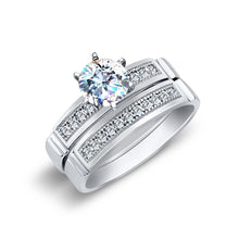 Ioka Jewelry - 14K White Solid Gold Cubic Zirconia CZ Wedding Engagement Ring Set