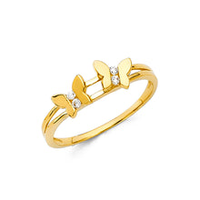 Ioka Jewelry - 14K Yellow Solid Gold Butterfly Pair Cubic Zirconia CZ Fancy Ring
