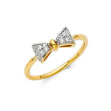 Ioka Jewelry - 14K Yellow Solid Gold Bow Tie Cubic Zirconia CZ Fancy Ring