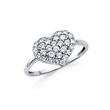 Ioka Jewelry - 14K White Solid Gold Cubic Zirconia CZ Studded Heart Fancy Ring