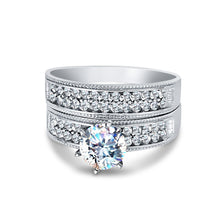 Ioka Jewelry - 14K White Solid Gold Cubic Zirconia CZ Wedding Engagement Ring Set
