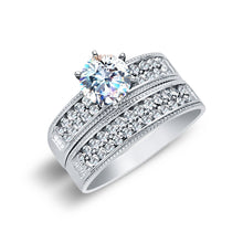 Ioka Jewelry - 14K White Solid Gold Cubic Zirconia CZ Wedding Engagement Ring Set