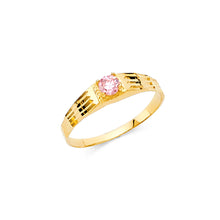 Ioka Jewelry - 14K Yellow Solid Gold Pink Cubic Zirconia CZ Small Babies Ring