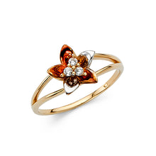 Ioka Jewelry - 14K Yellow Solid Gold Flower Cubic Zirconia CZ Fancy Ring