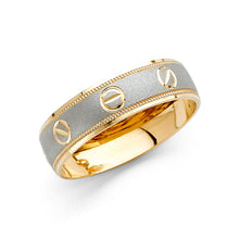 Ioka Jewelry - 14K Two Tone Solid Gold 6mm Diamond Cut Screw Head Style Men's Wedding Band