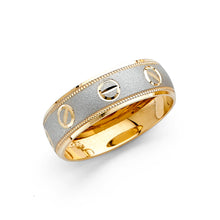 Ioka Jewelry - 14K Two Tone Solid Gold 6mm Diamond Cut Screw Head Style Women's Wedding Band