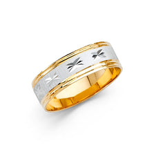 Ioka Jewelry - 14K Two Tone Solid Gold 6mm Diamond Cut Women's Wedding Band