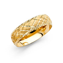 Ioka Jewelry - 14K Yellow Solid Gold 6mm Diamond Cut Men's Crosshatch Wedding Band