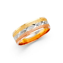 Ioka Jewelry - 14K Tri Color Solid Gold 6mm Diamond Cut Women's Wedding Band