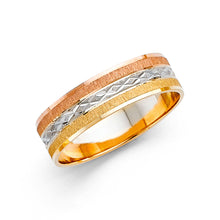 Ioka Jewelry - 14K Tri Color Solid Gold 6mm Diamond Cut Men's Wedding Band