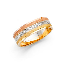 Ioka Jewelry - 14K Tri Color Solid Gold 6mm Diamond Cut Women's Wedding Band