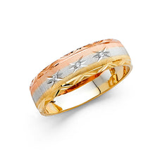 Ioka Jewelry - 14K Tri Color Solid Gold 6mm Cubic Zirconia CZ Men's Wedding Band