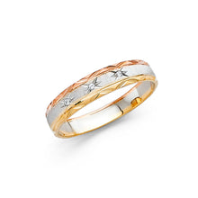 Ioka Jewelry - 14K Tri Color Solid Gold 4mm Cubic Zirconia CZ Women's Wedding Band