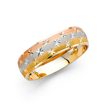 Ioka Jewelry - 14K Tri Color Solid Gold 6mm Diamond Cut Star Pattern Men's Wedding Band