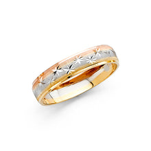Ioka Jewelry - 14K Tri Color Solid Gold 4mm Diamond Cut Star Pattern Women's Wedding Band
