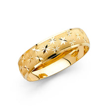 Ioka Jewelry - 14K Yellow Solid Gold 6mm Diamond Cut Star Pattern Men's Wedding Band