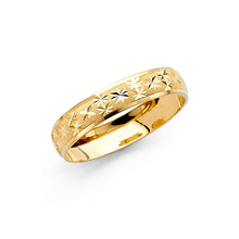Ioka Jewelry - 14K Yellow Solid Gold 4mm Diamond Cut Star Pattern Women's Wedding Band