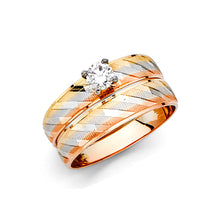 Ioka Jewelry - 14K Tri Color Solid Gold 0.25 Ct. Round Cut Cubic Zirconia CZ Wedding Engagement Ring Set