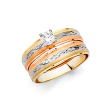 Ioka Jewelry - 14K Tri Color Solid Gold 0.25 Round Cut Cubic Zirconia CZ Wedding Engagement Ring Only