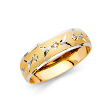 Ioka Jewelry - 14K Two Tone Solid Gold 6mm Men's Cubic Zirconia CZ Wedding Band