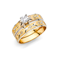 Ioka Jewelry - 14K Two Tone Solid Gold 0.25 Ct. Round Cut Cubic Zirconia CZ Wedding Engagement Ring Set