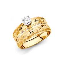 Ioka Jewelry - 14K Yellow Solid Gold 0.25 Ct. Round Cut Cubic Zirconia CZ Wedding Engagement Ring Set