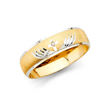 Ioka Jewelry - 14K Two Tone Solid Gold 6mm Men's Cubic Zirconia CZ Cross Wedding Band