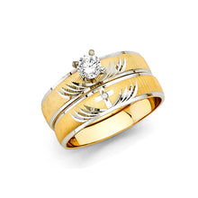Ioka Jewelry - 14K Two Tone Solid Gold 0.25 Ct. Round Cut Cubic Zirconia CZ Wedding Engagement Ring Set