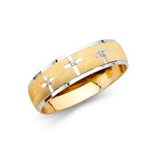 Ioka Jewelry - 14K Two Tone Solid Gold 6mm Men's Cubic Zirconia CZ with 3 Crosses Wedding Band