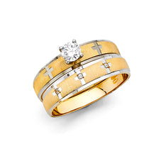 Ioka Jewelry - 14K Two Tone Solid Gold 0.25 Ct. Round Cut Cubic Zirconia CZ Wedding Engagement Ring Set