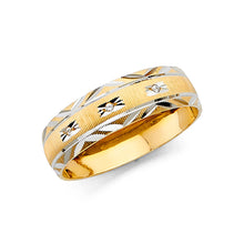 Ioka Jewelry - 14K Two Tone Solid Gold 6mm Men's Cubic Zirconia CZ Wedding Band