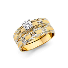 Ioka Jewelry - 14K Two Tone Solid Gold 0.25 Ct. Rount Cut Cubic Zirconia CZ Wedding Engagement Ring Set