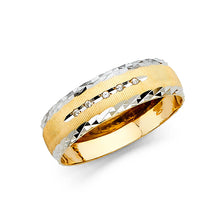 Ioka Jewelry - 14K Two Tone Solid Gold 6mm Men's 5 Stone Cubic Zirconia CZ Wedding Band