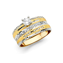 Ioka Jewelry - 14K Two Tone Solid Gold 0.25 Ct. Round Cut Cubic Zirconia CZ Wedding Engagement Ring Set