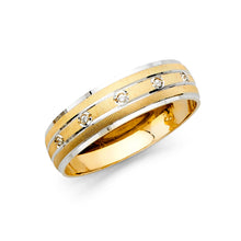 Ioka Jewelry - 14K Two Tone Solid Gold 6mm Men's Cubic Zirconia CZ Wedding Band