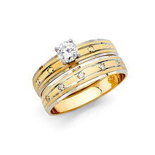 Ioka Jewelry - 14K Two Tone Solid Gold Cubic Zirconia CZ Wedding Engagement Ring Set