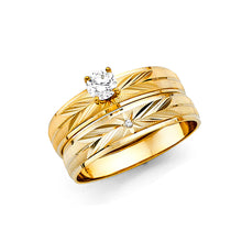 Ioka Jewelry - 14K Two Tone Solid Gold 0.25 Ct. Round Cut Cubic Zirconia CZ Wedding Engagement Ring Set